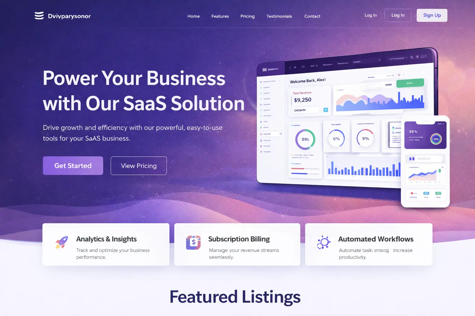 SaaS Startup Divi Template Dashboard Preview